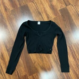 Aritzia Tna  Black Waffle Long Sleeve Top